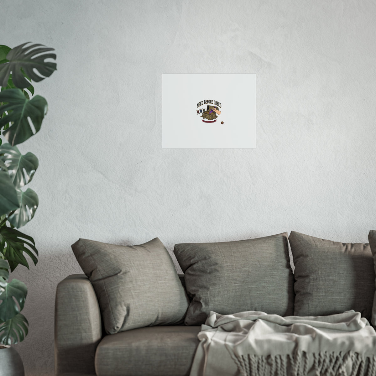 Need Before Greed Fine Art Poster — Vintage Chest Illustration, Inspirational Wall Art