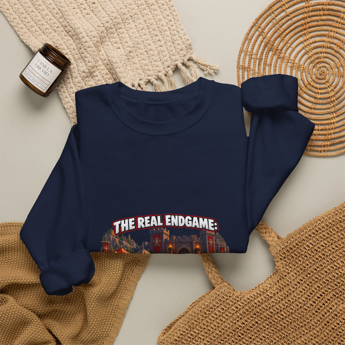 Gaming Crewneck Sweatshirt — "The Real Endgame: Finding a Group for a Level 12 Dungeon"