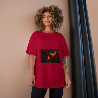 Champion T-Shirt — Dark Fantasy Volcano Landscape Graphic Tee