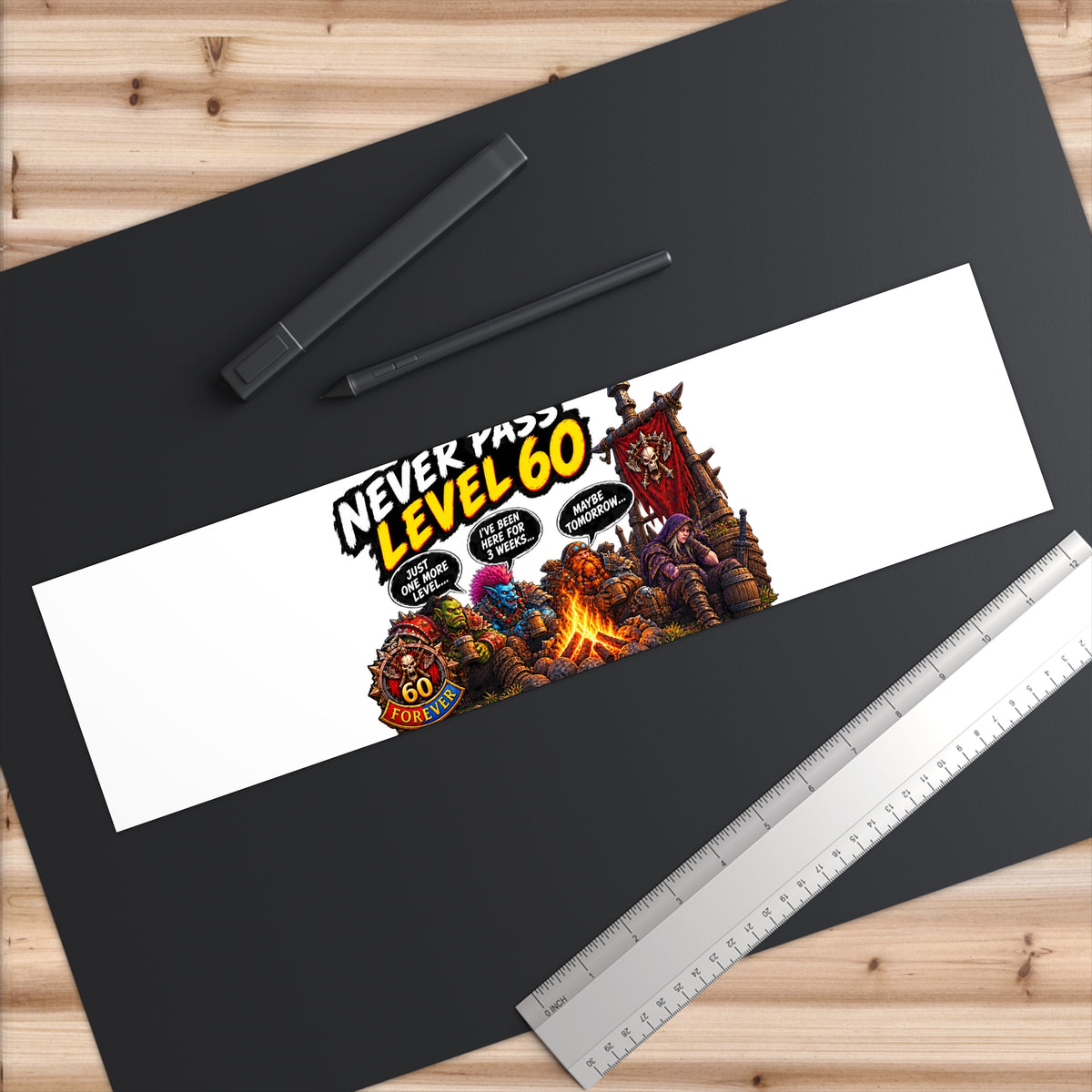 Never Pass Level 60 Sticker — Funny Gamer Bumper Decal, RPG Camping Party Design