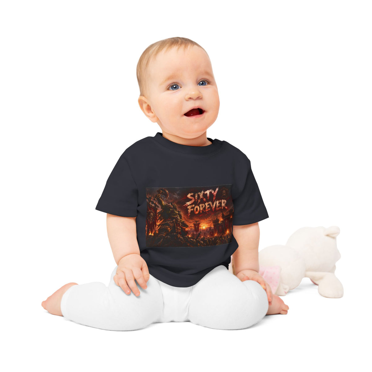 Baby Tee — "Sixty Forever" Fiery Monster Graphic