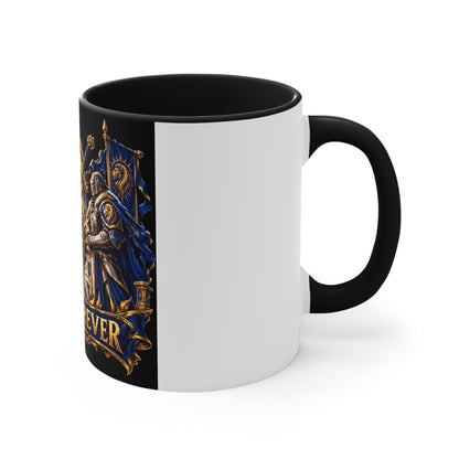 Sixty Forever Accent Mug — Medieval Crest Lion Shield Birthday Coffee Cup