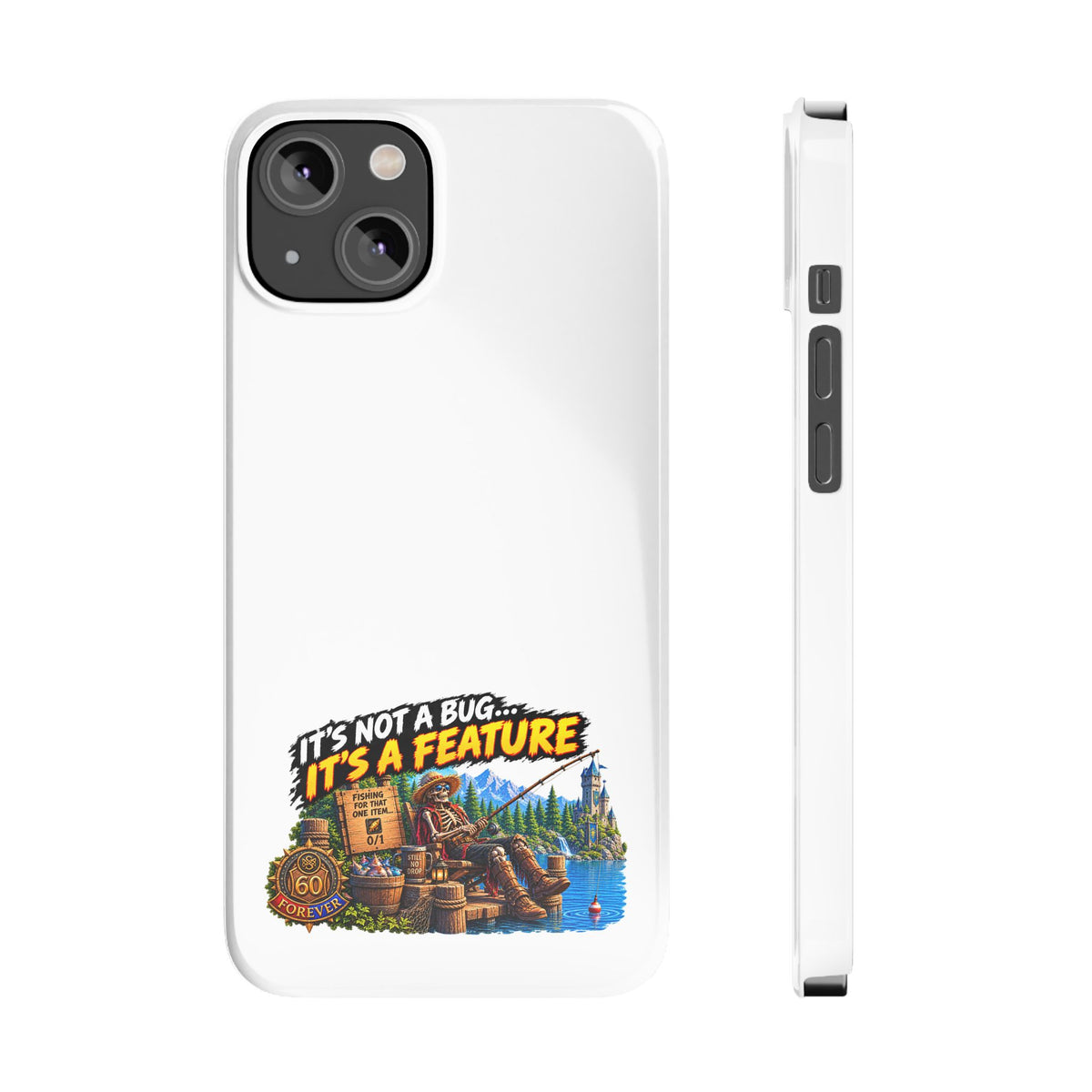 Slim Phone Case — "It's Not a Bug, It's a Feature" Rustic Camping Design
