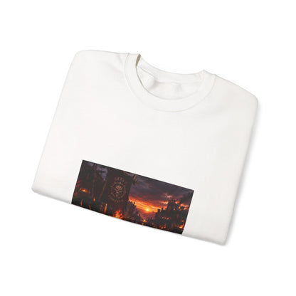 Apocalyptic Cityscape Crewneck Sweatshirt — Dystopian Sunset Graphic