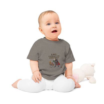Baby T-Shirt — "LFG: Looking For Groceries" Cute Superhero Grocery Cart Tee