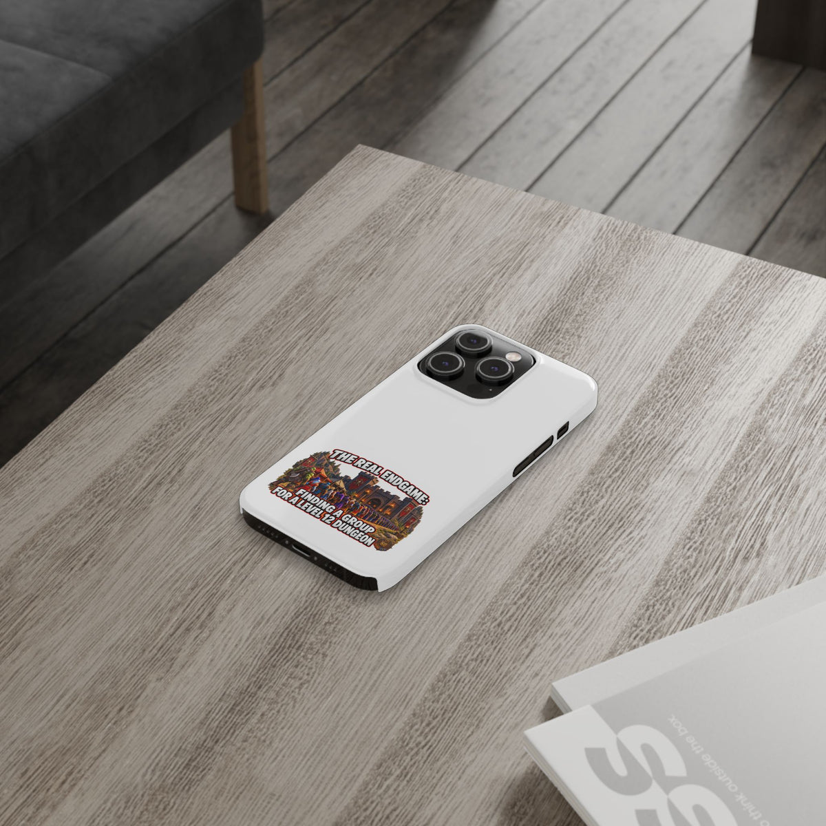 Phone Case — “The Real Endgame: Finding a Group for a Level 12 Dungeon” Gamer Design