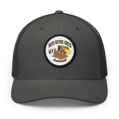 Embroidered Trucker Cap — 'Need Before Greed' Patch