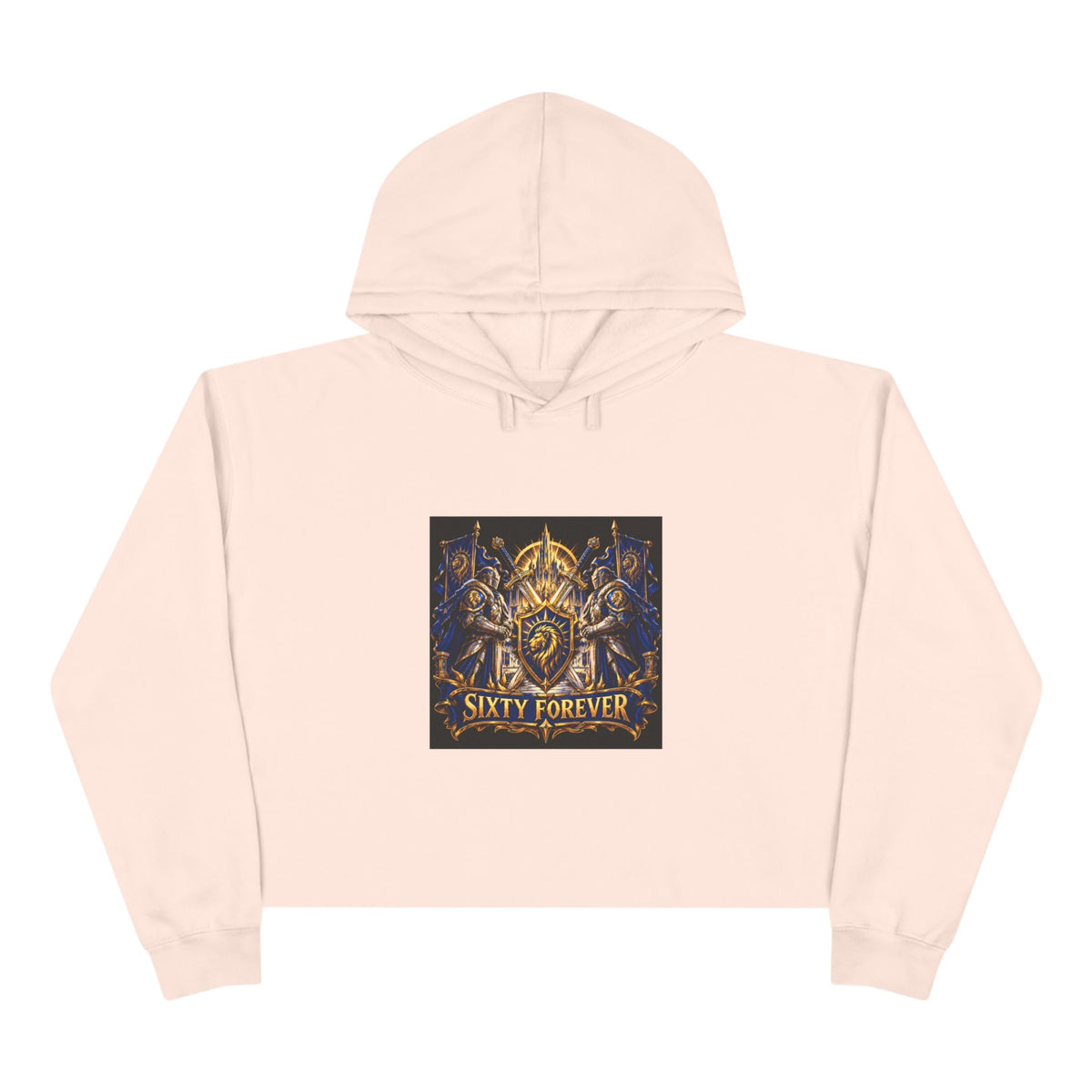 Sixty Forever Cropped Hoodie — Vintage Gothic Crest Graphic