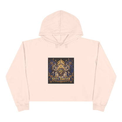 Sixty Forever Cropped Hoodie — Vintage Gothic Crest Graphic