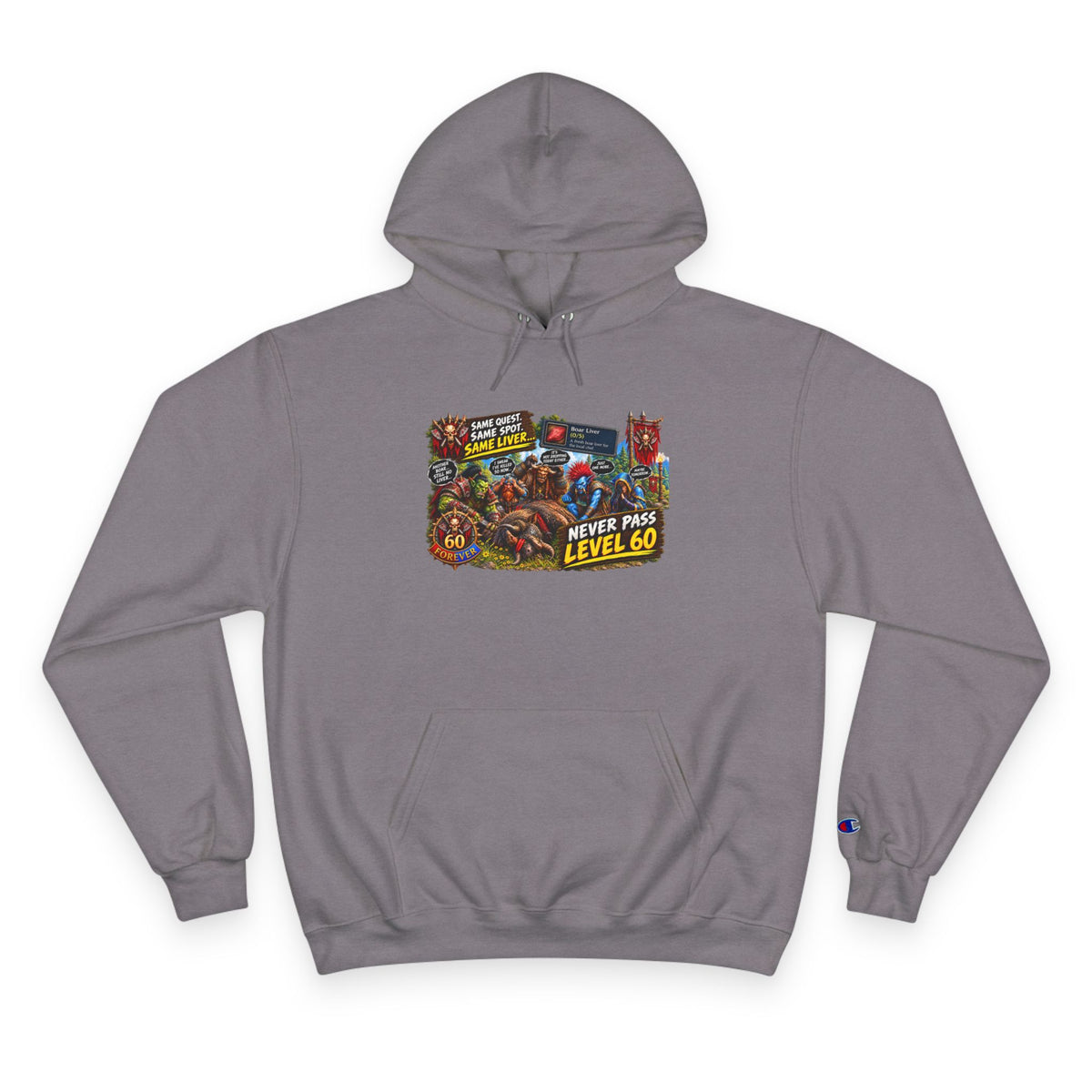 Gaming Champion Hoodie — "Never Pass Level 60" Retro RPG Graphic Hoodie
