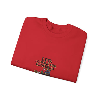 Crewneck Sweatshirt — "LFG: Looking For Groceries" Funny Gamer Shopping Graphic