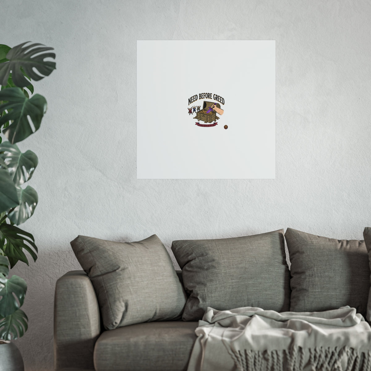 Need Before Greed Fine Art Poster — Vintage Chest Illustration, Inspirational Wall Art