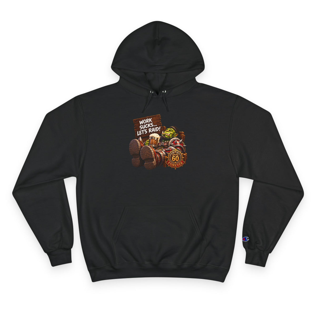 Champion Hoodie — 'Work Hard, Play Hard' Retro Thanksgiving Harvest Graphic