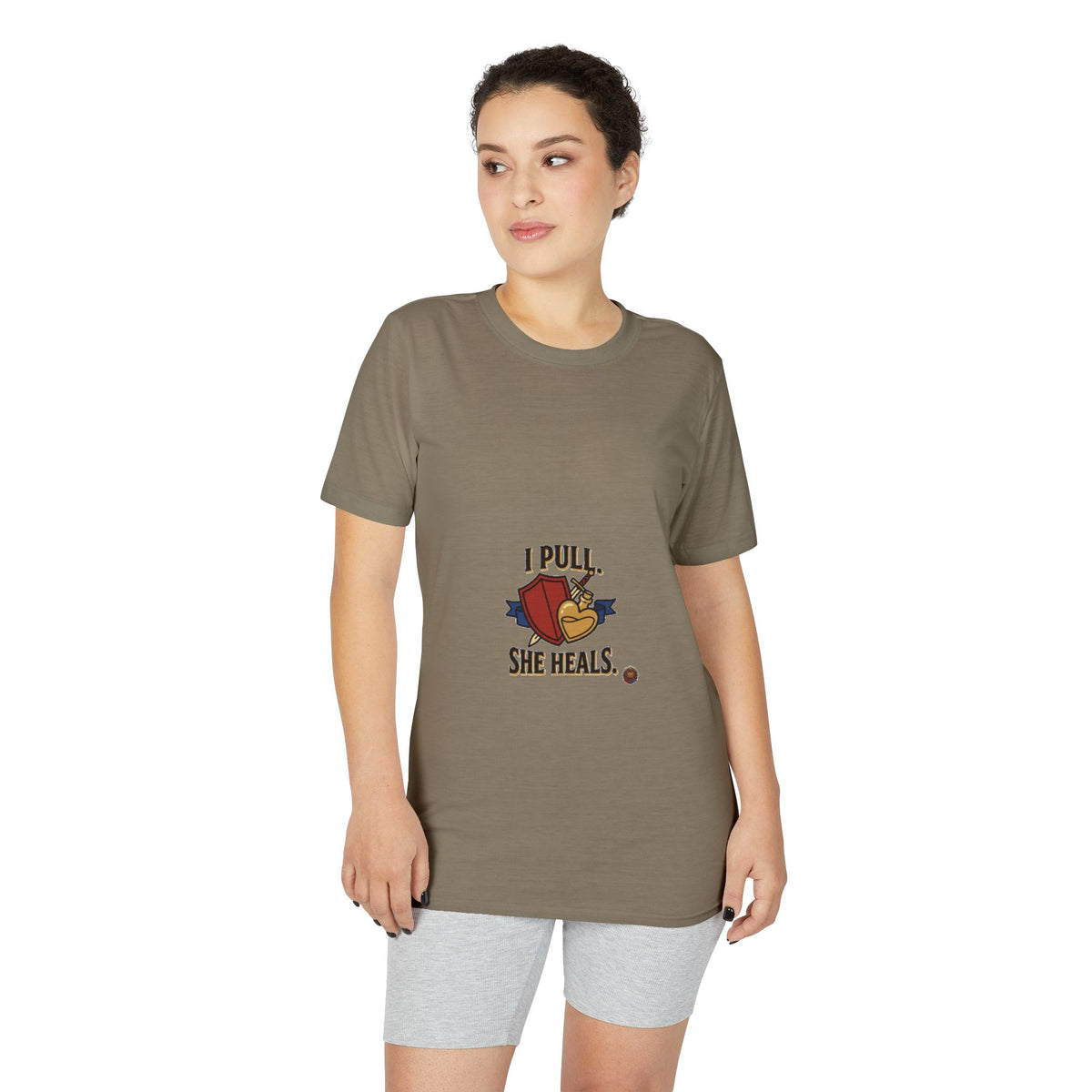 I Pull, She Heals Weightlifting T-Shirt — Couples Gym Workout Tee