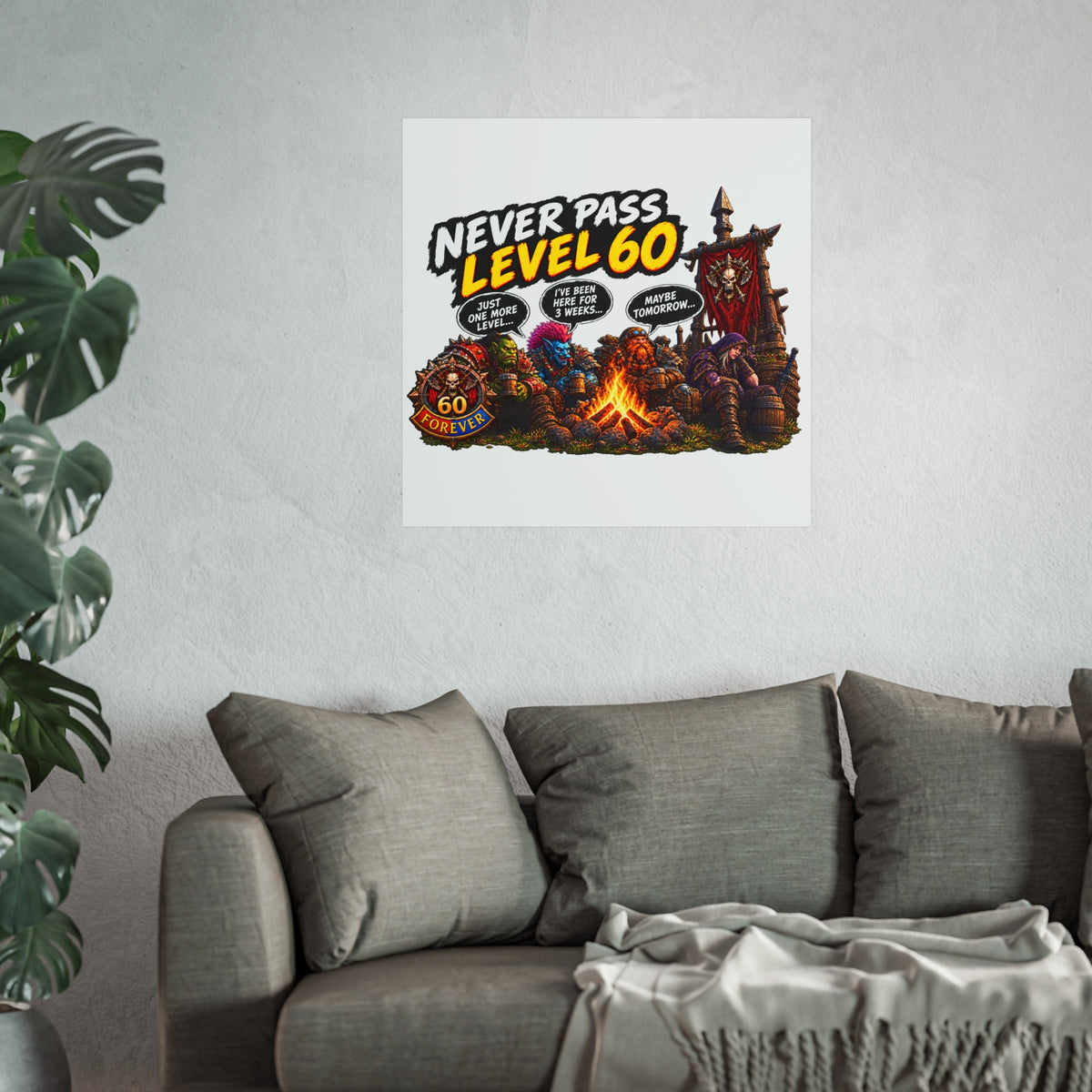 Never Pass Level 60 Fine Art Poster – Funny Gamer 60th Birthday Wall Art