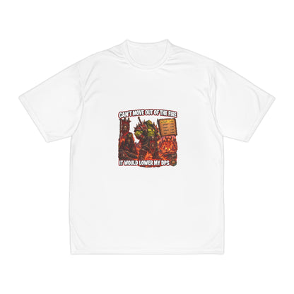 Gaming T-Shirt — "Can't Move Out of the Fire, It Would Lower My DPS" Humorous RPG Gamer Tee
