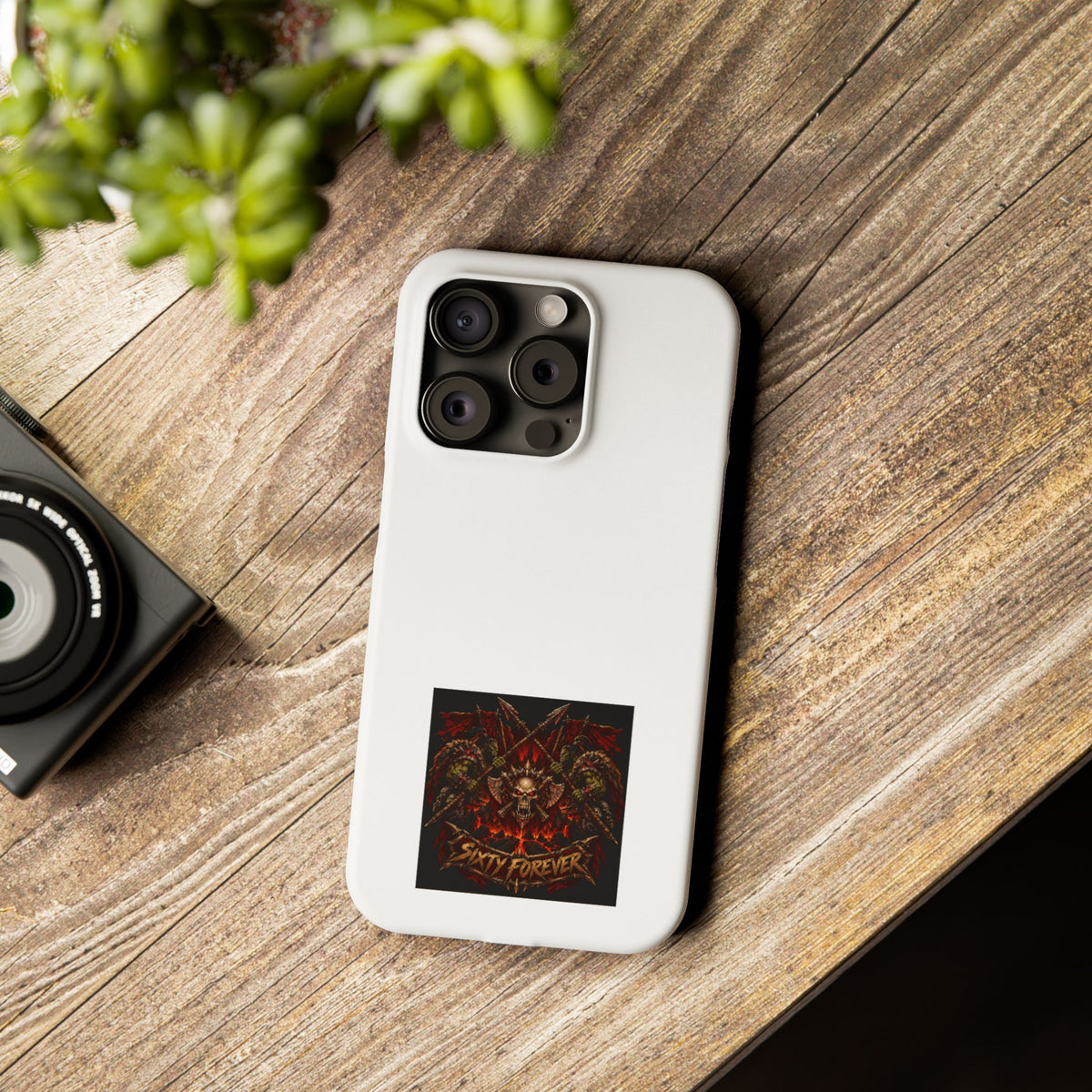 Slim Phone Case — 'Sixty Forever' Gothic Skull & Wings Design