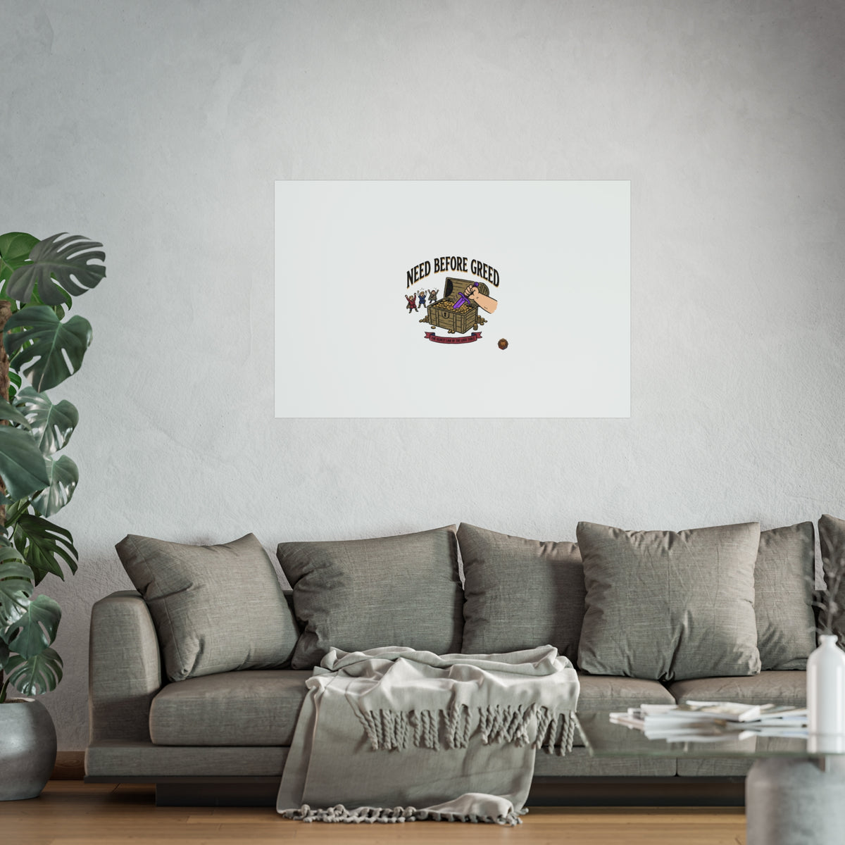Need Before Greed Fine Art Poster — Vintage Chest Illustration, Inspirational Wall Art