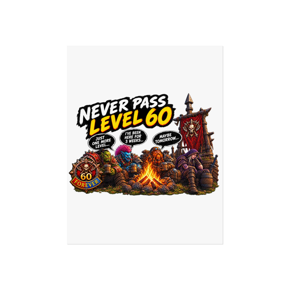 Never Pass Level 60 Fine Art Poster – Funny Gamer 60th Birthday Wall Art