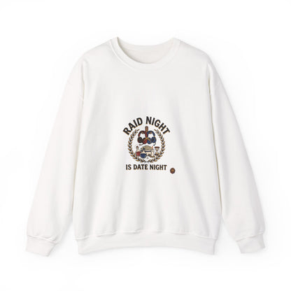 Crewneck Sweatshirt — "Raid Night Is Date Night" Vintage Crest