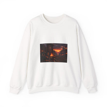 Apocalyptic Cityscape Crewneck Sweatshirt — Dystopian Sunset Graphic