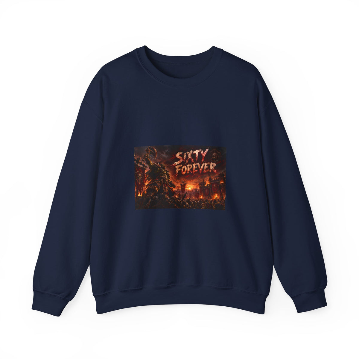 Sixty Forever Crewneck Sweatshirt — Gothic Fire Graphic Sweatshirt
