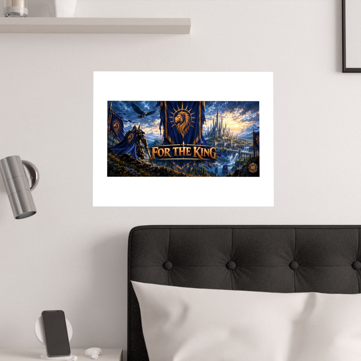For The King Satin Poster — Fantasy Castle & Lion Banner Wall Art