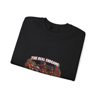 Gaming Crewneck Sweatshirt — "The Real Endgame: Finding a Group for a Level 12 Dungeon"