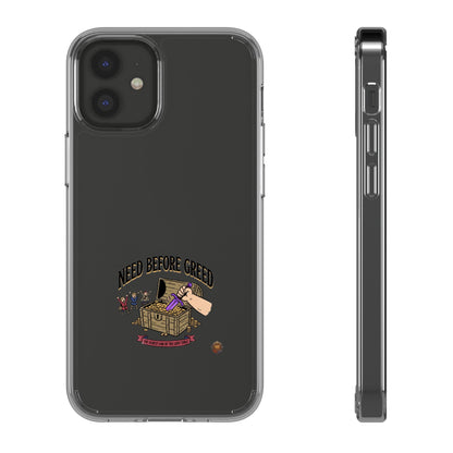 Clear Phone Case — "Need Before Greed" Treasure Chest Design