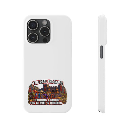Phone Case — “The Real Endgame: Finding a Group for a Level 12 Dungeon” Gamer Design