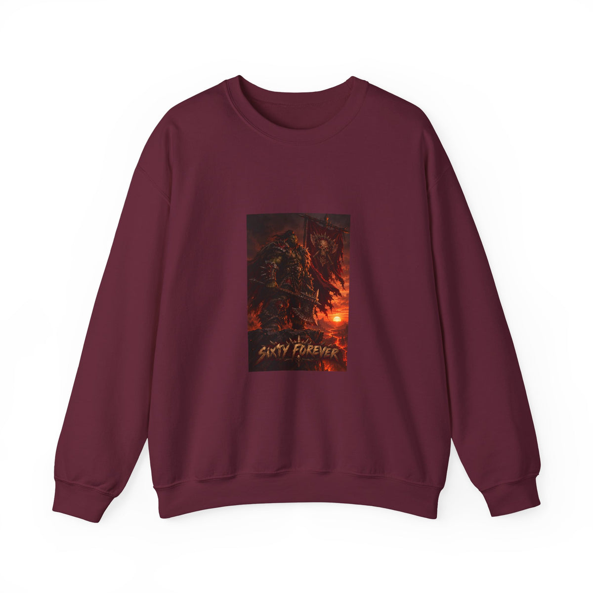 Crewneck Sweatshirt — Dark Fantasy Inferno Graphic with “Stay Forever” Text