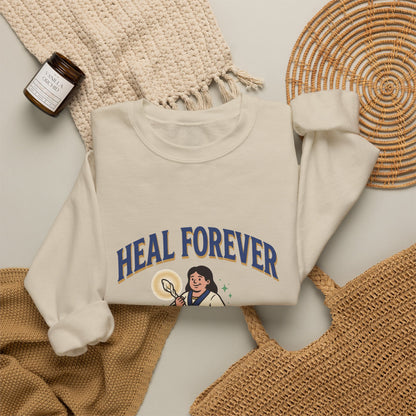 Heal Forever Sweatshirt — Vintage Saint Illustration Crewneck