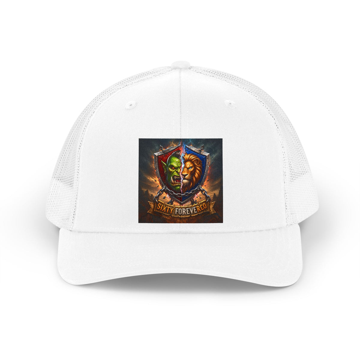 Trucker Hat — 'Stay Forever' Retro Lion & Mask Shield Graphic