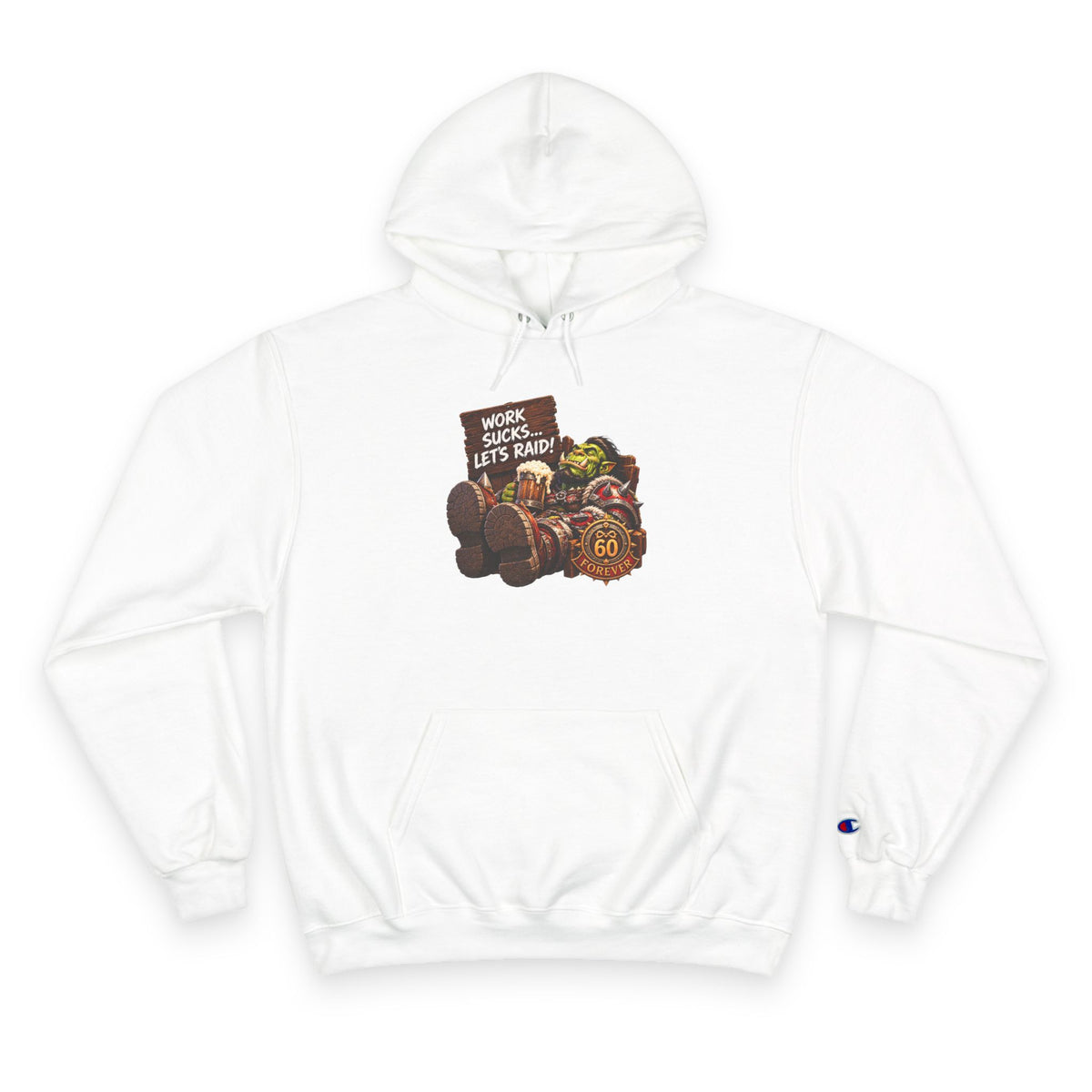 Champion Hoodie — 'Work Hard, Play Hard' Retro Thanksgiving Harvest Graphic