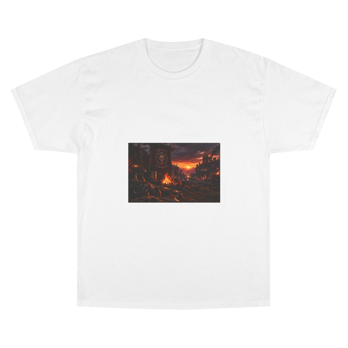 Champion T-Shirt — Dark Fantasy Volcano Landscape Graphic Tee