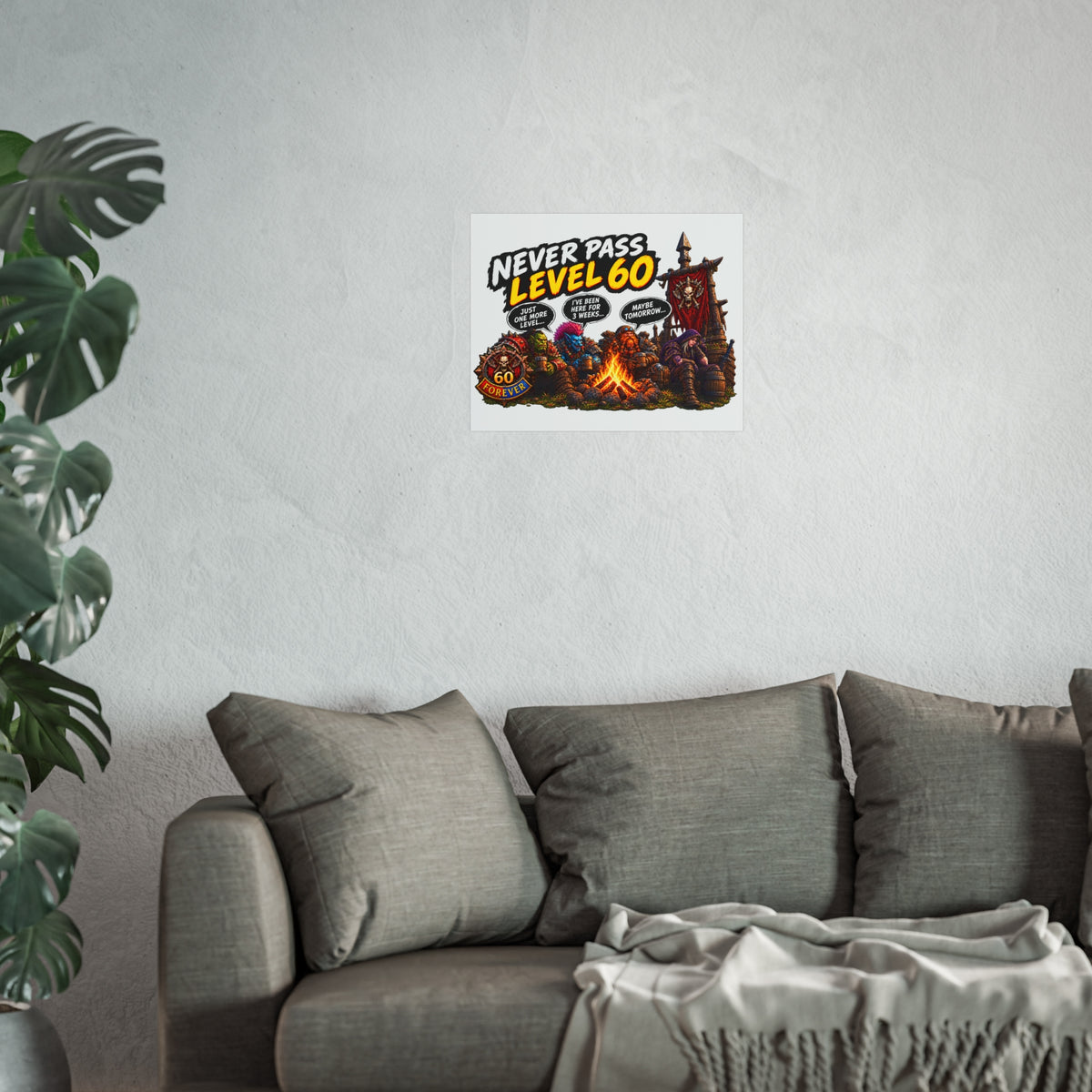 Never Pass Level 60 Fine Art Poster – Funny Gamer 60th Birthday Wall Art