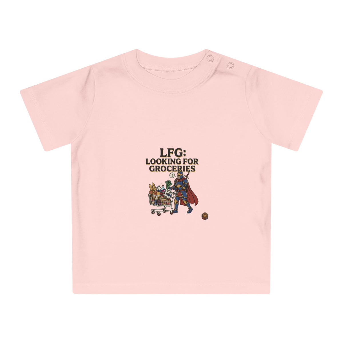 Baby T-Shirt — "LFG: Looking For Groceries" Cute Superhero Grocery Cart Tee