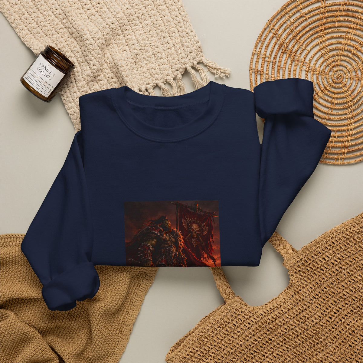 Crewneck Sweatshirt — Dark Fantasy Inferno Graphic with “Stay Forever” Text