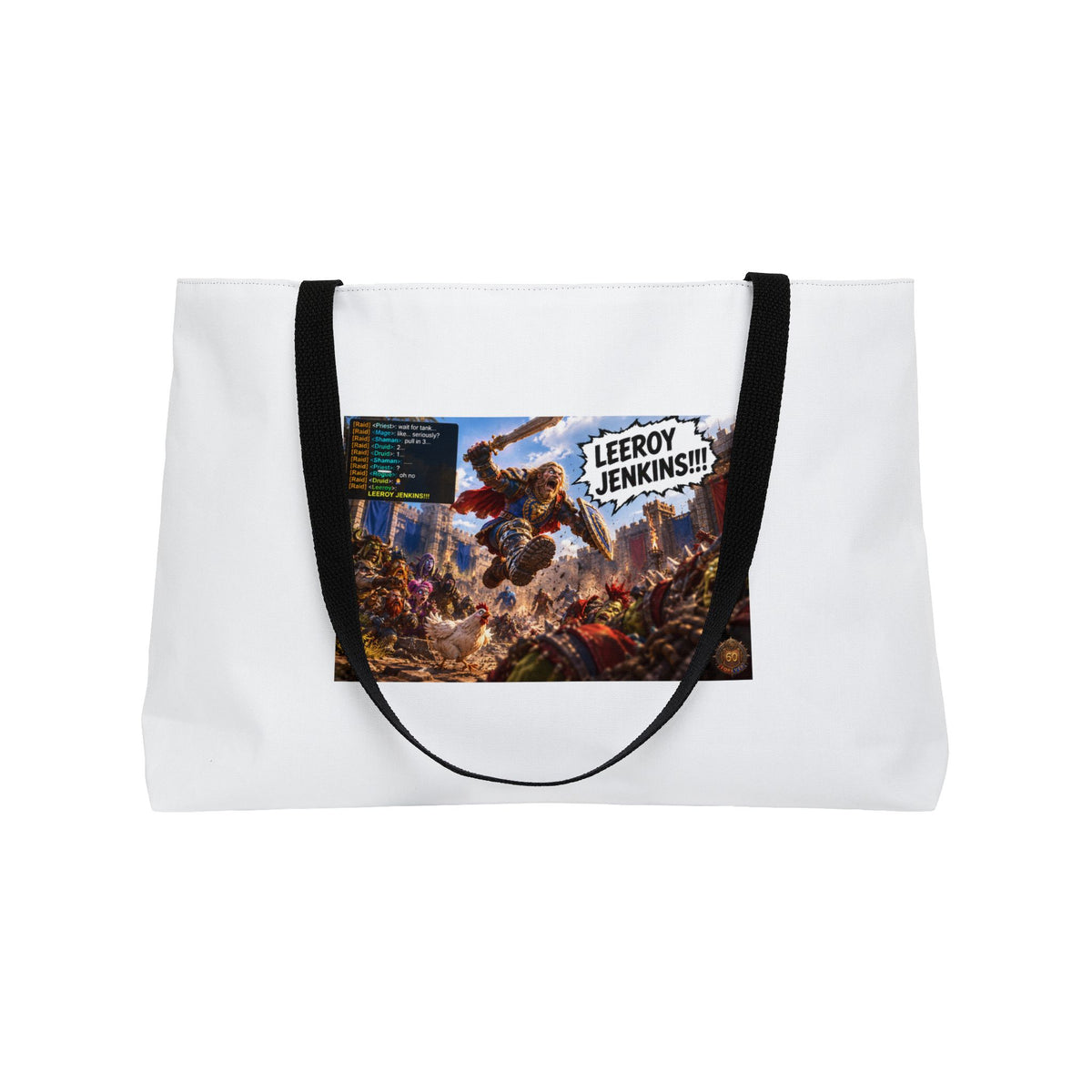 Weekender Tote Bag — 'Leeroy Jenkins!' Gaming Meme Canvas Tote