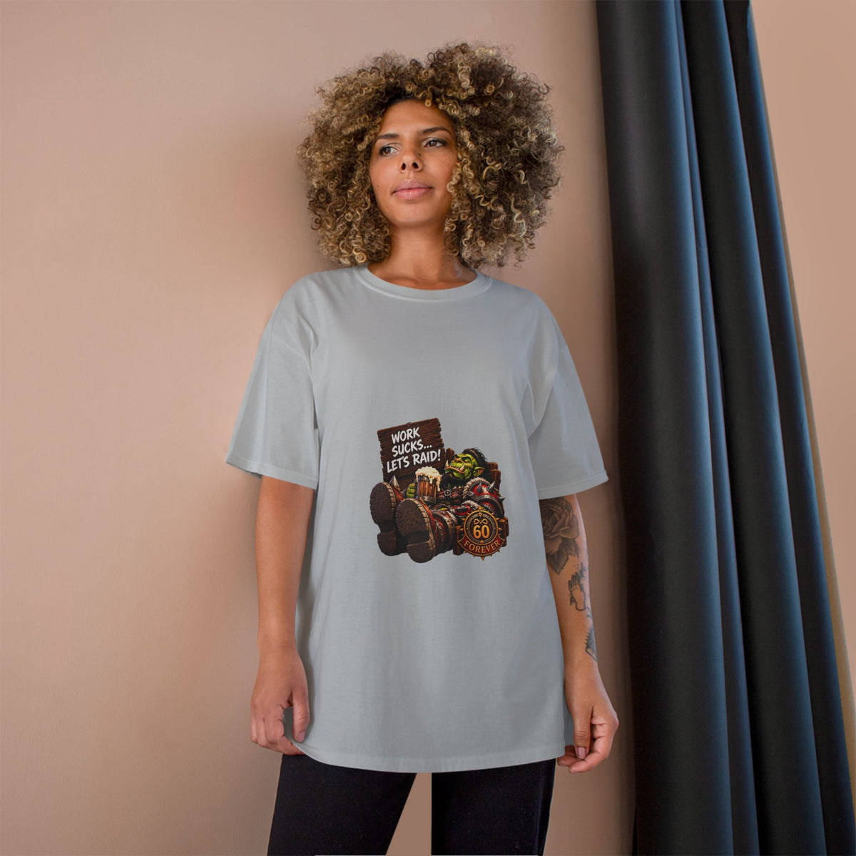 Gaming Champion T-Shirt — "Work Sucks... Let's Raid!" Funny MMO Raid Shirt