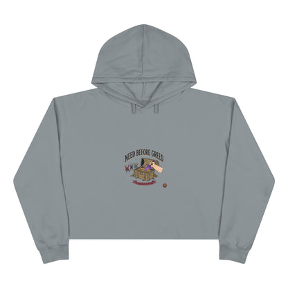 Crop Hoodie — "Need Before Greed" Cozy Graphic Crop Hoodie