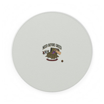 PU Leather Mouse Mat — "Need Before Greed" Desk Mousepad, Rustic Treasure Chest Design