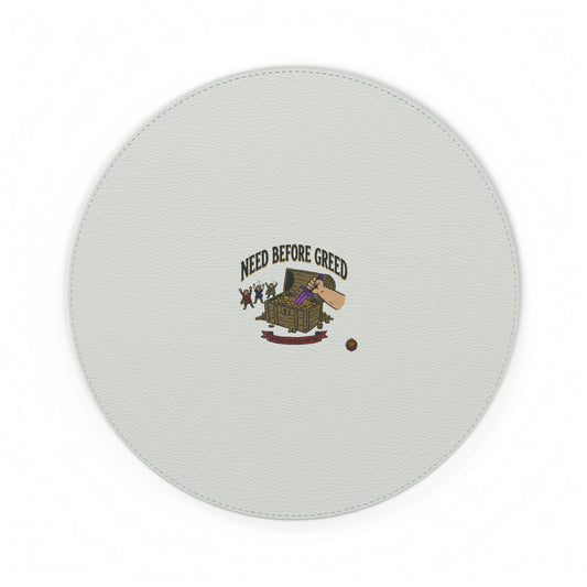 PU Leather Mouse Mat — "Need Before Greed" Desk Mousepad, Rustic Treasure Chest Design