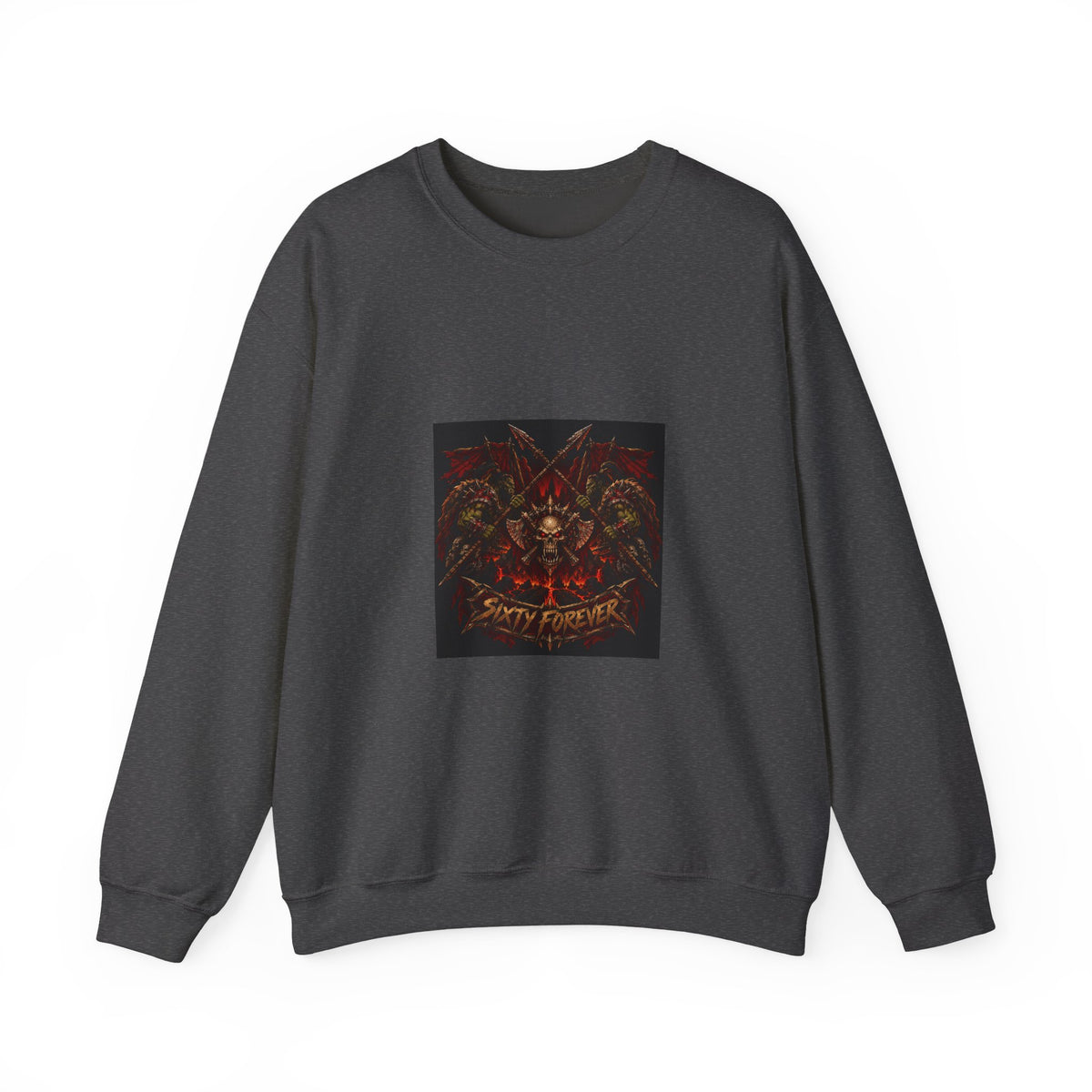 Crewneck Sweatshirt — Gothic Skull & Flames "Seven For Hell" Graphic