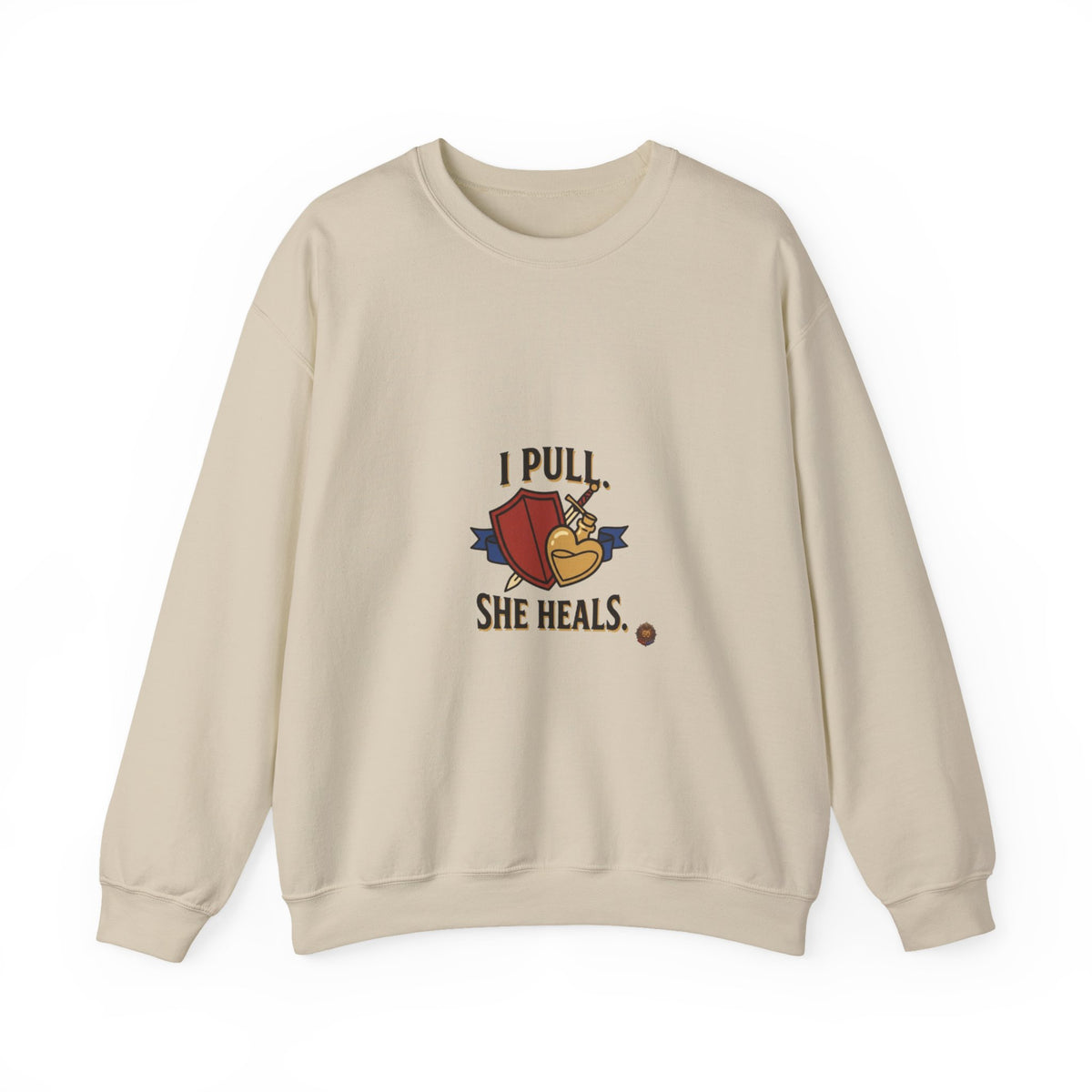Crewneck Sweatshirt — “I Pull, She Heals” Veterinary/Animal Rescue Crewneck