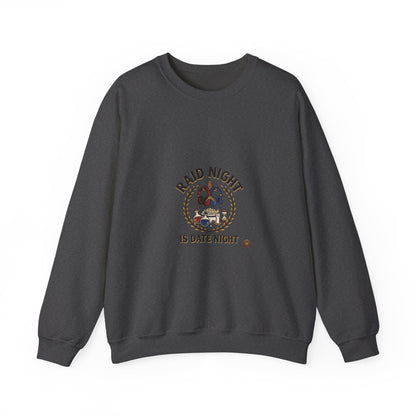 Crewneck Sweatshirt — "Raid Night Is Date Night" Vintage Crest