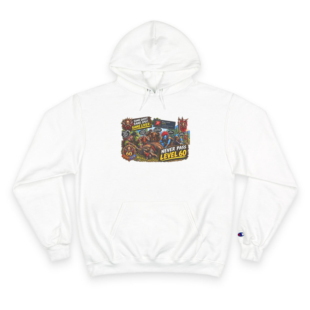 Gaming Champion Hoodie — "Never Pass Level 60" Retro RPG Graphic Hoodie