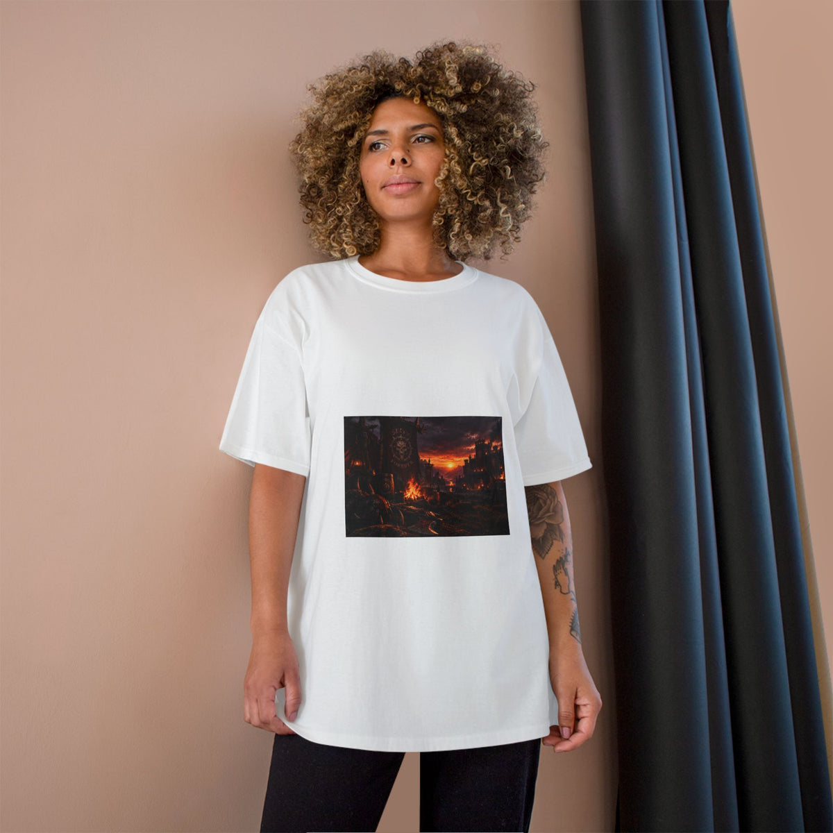 Champion T-Shirt — Dark Fantasy Volcano Landscape Graphic Tee