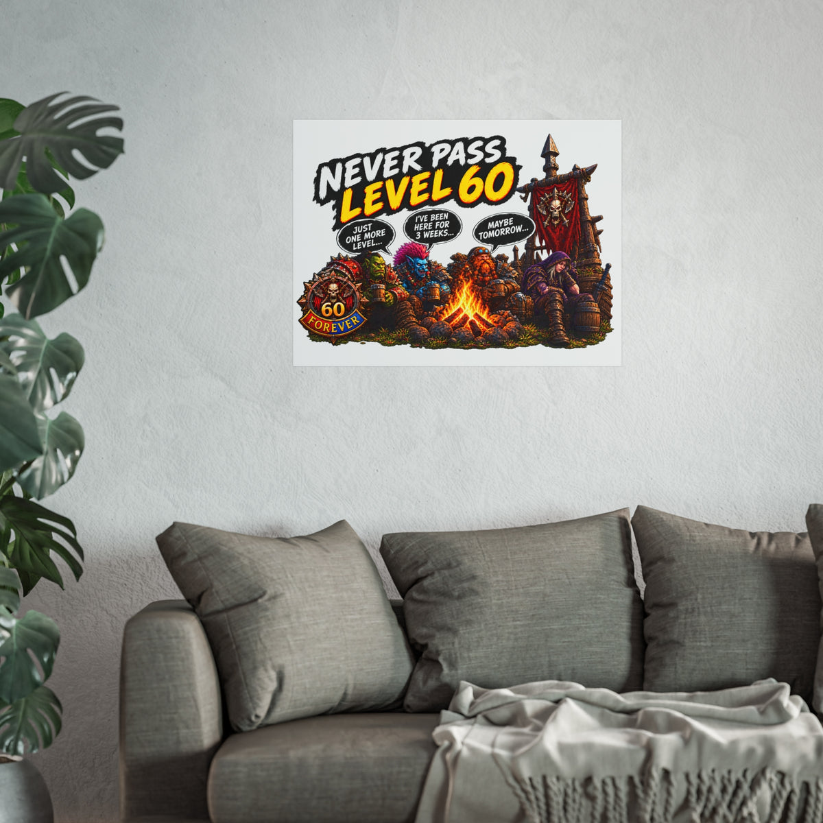 Never Pass Level 60 Fine Art Poster – Funny Gamer 60th Birthday Wall Art