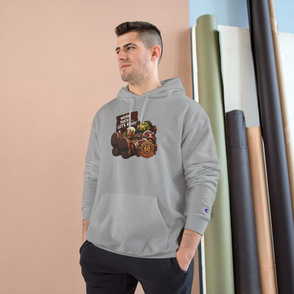 Champion Hoodie — 'Work Hard, Play Hard' Retro Thanksgiving Harvest Graphic